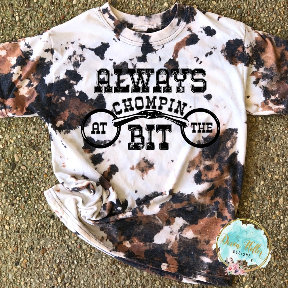 Youth Kids Boys or Girls Always Chompin At The Bit Western Cowhide Tee